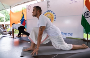 Desde Surya Namaskar hasta varias otras asanas, los entusiastas del Yoga realizaron Yoga con gran destreza en las grandes celebraciones organizadas por EOI Caracas en la iconica La Casona en Caracas.